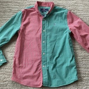 Boys Vineyard Vines holiday button down.  Color block